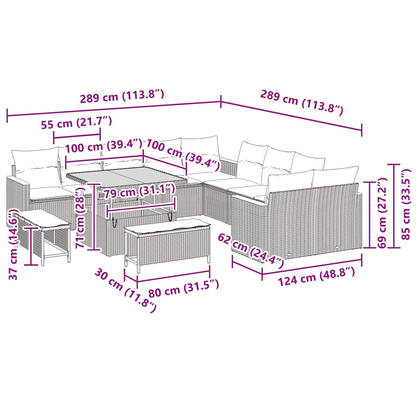Gartensofa-set 13 stk. Schwarz Poly-Rattan