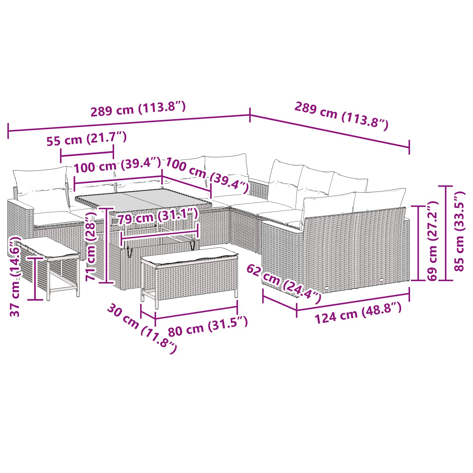 Gartensofa-set 13 stk. Schwarz Poly-Rattan