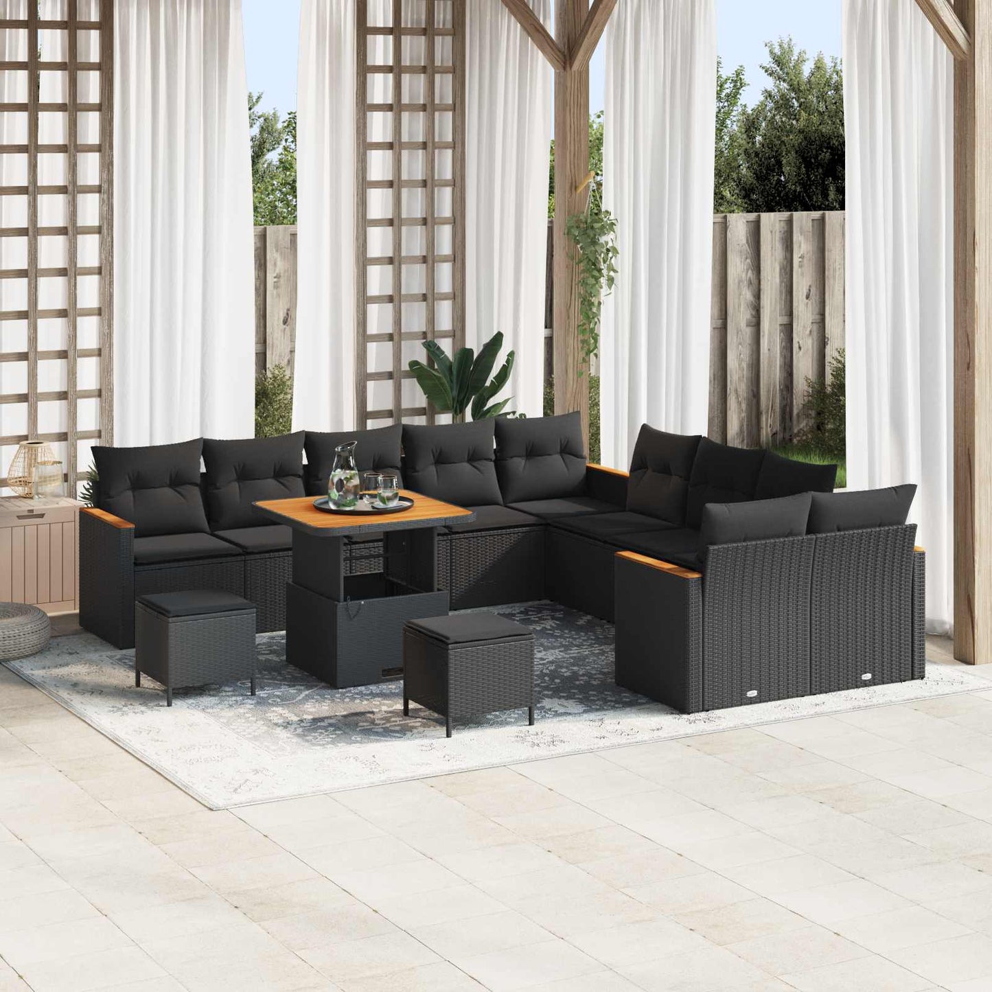Gartensofa-set 13 stk. Schwarz Poly-Rattan