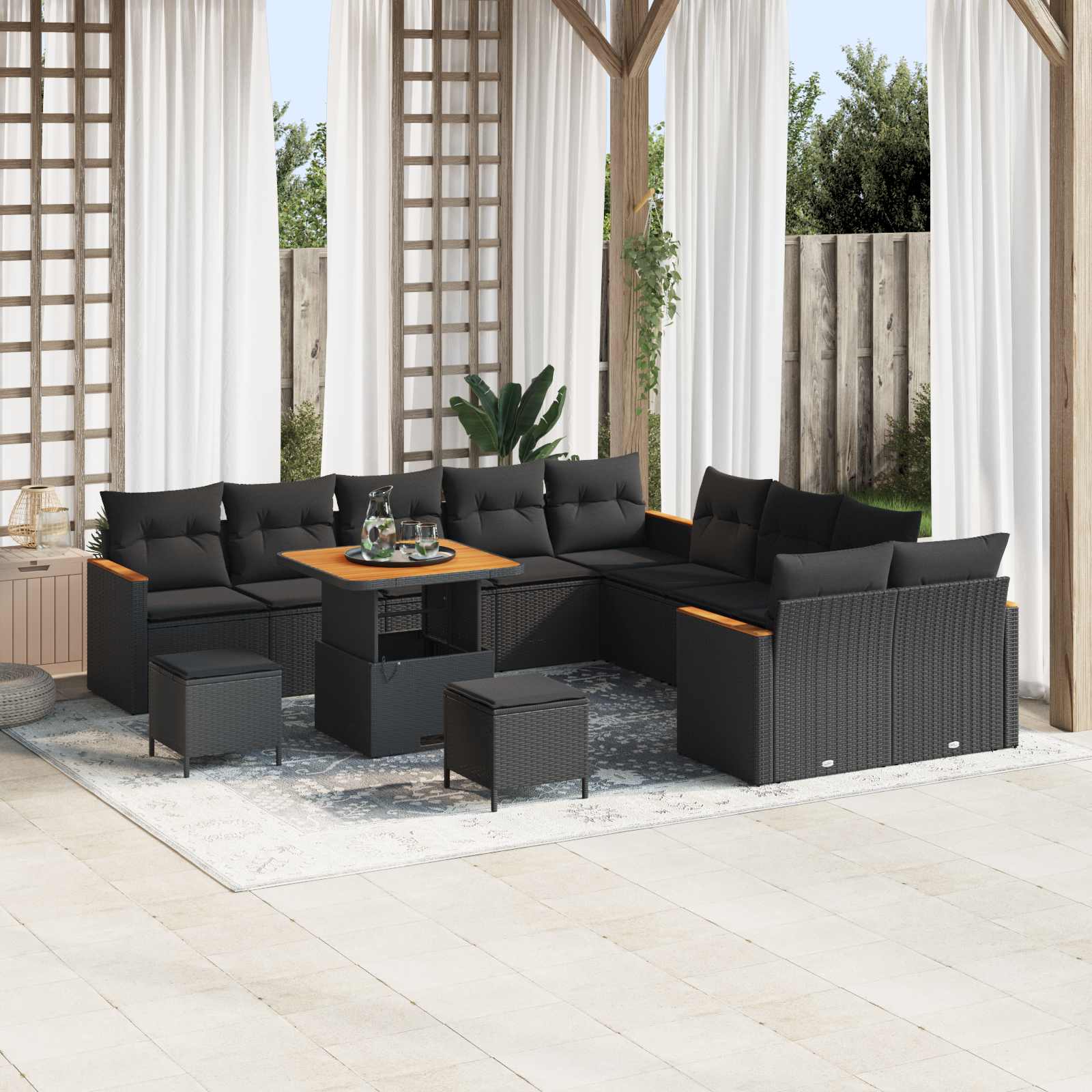 Gartensofa-set 13 stk. Schwarz Poly-Rattan