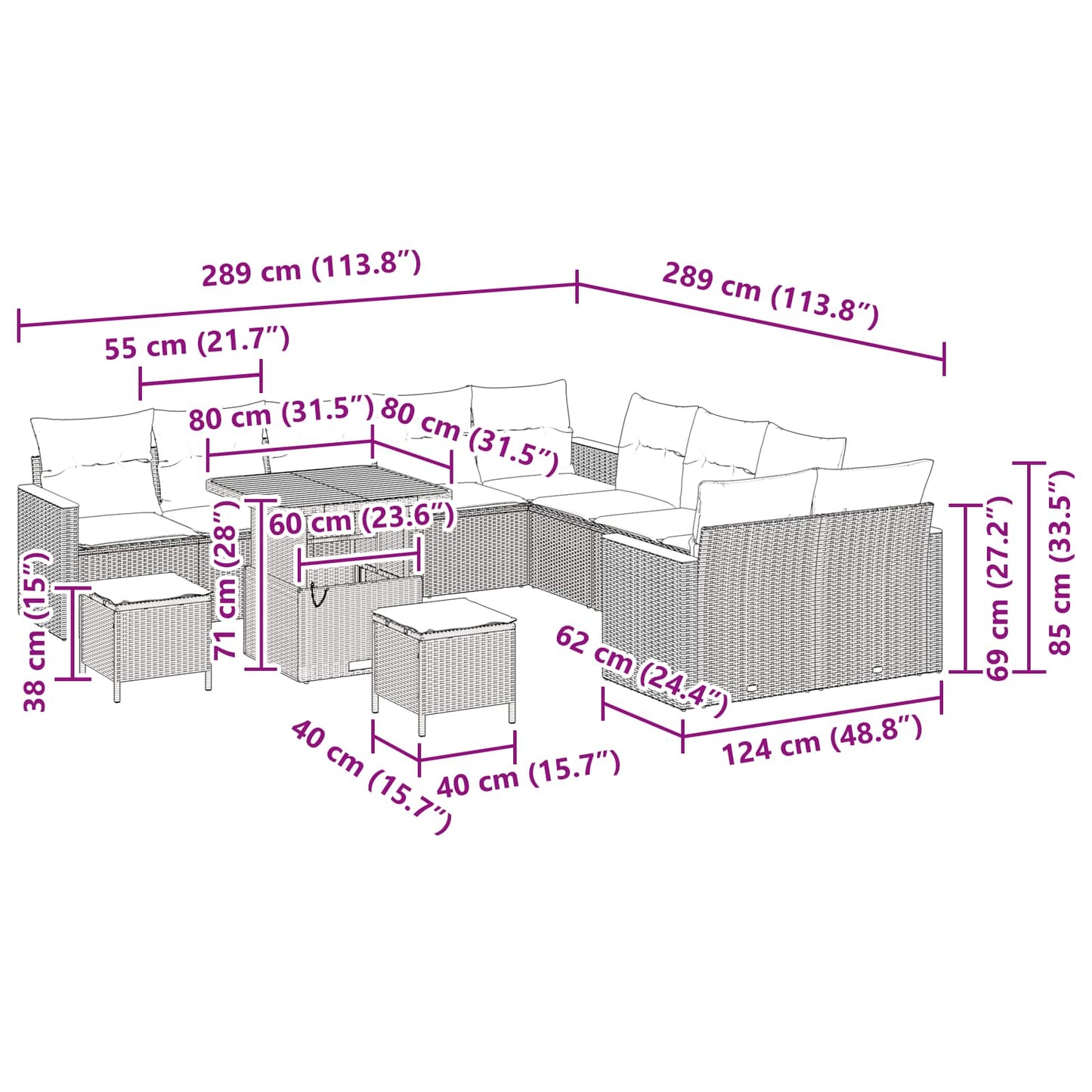 Gartensofa-set 13 stk. Schwarz Poly-Rattan