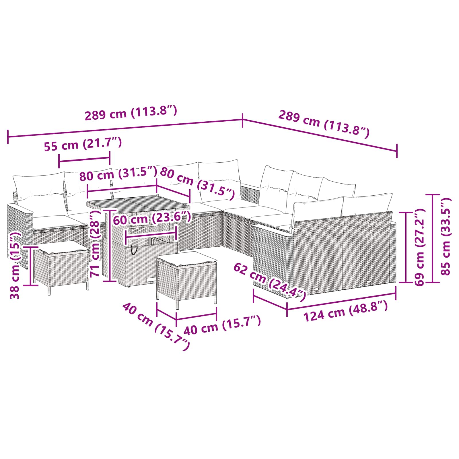 Gartensofa-set 13 stk. Schwarz Poly-Rattan