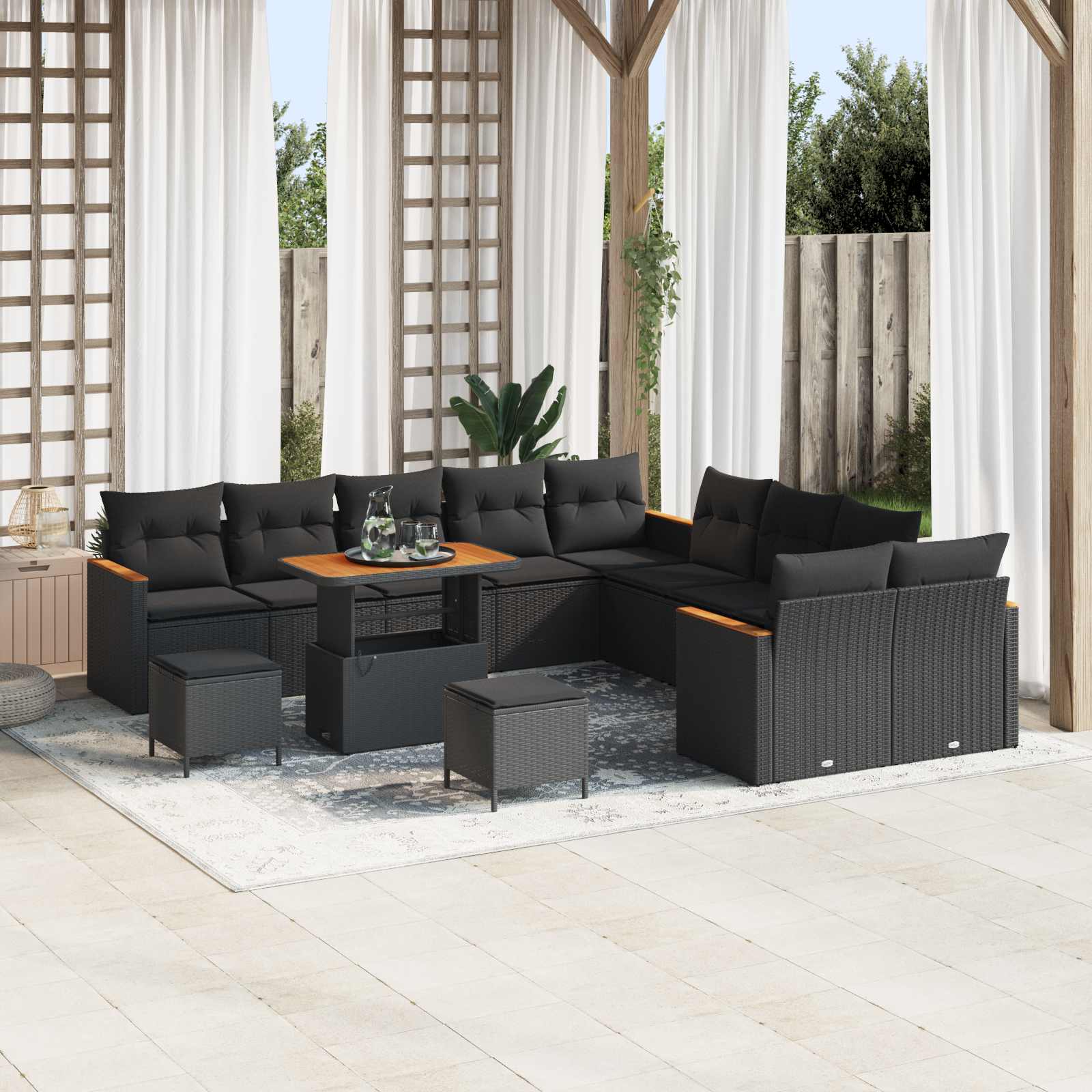 Gartensofa-set 13 stk. Schwarz Poly-Rattan