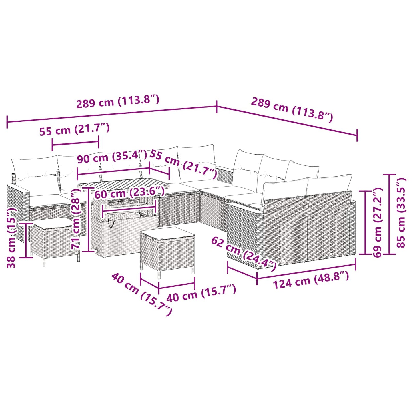 Gartensofa-set 13 stk. Schwarz Poly-Rattan