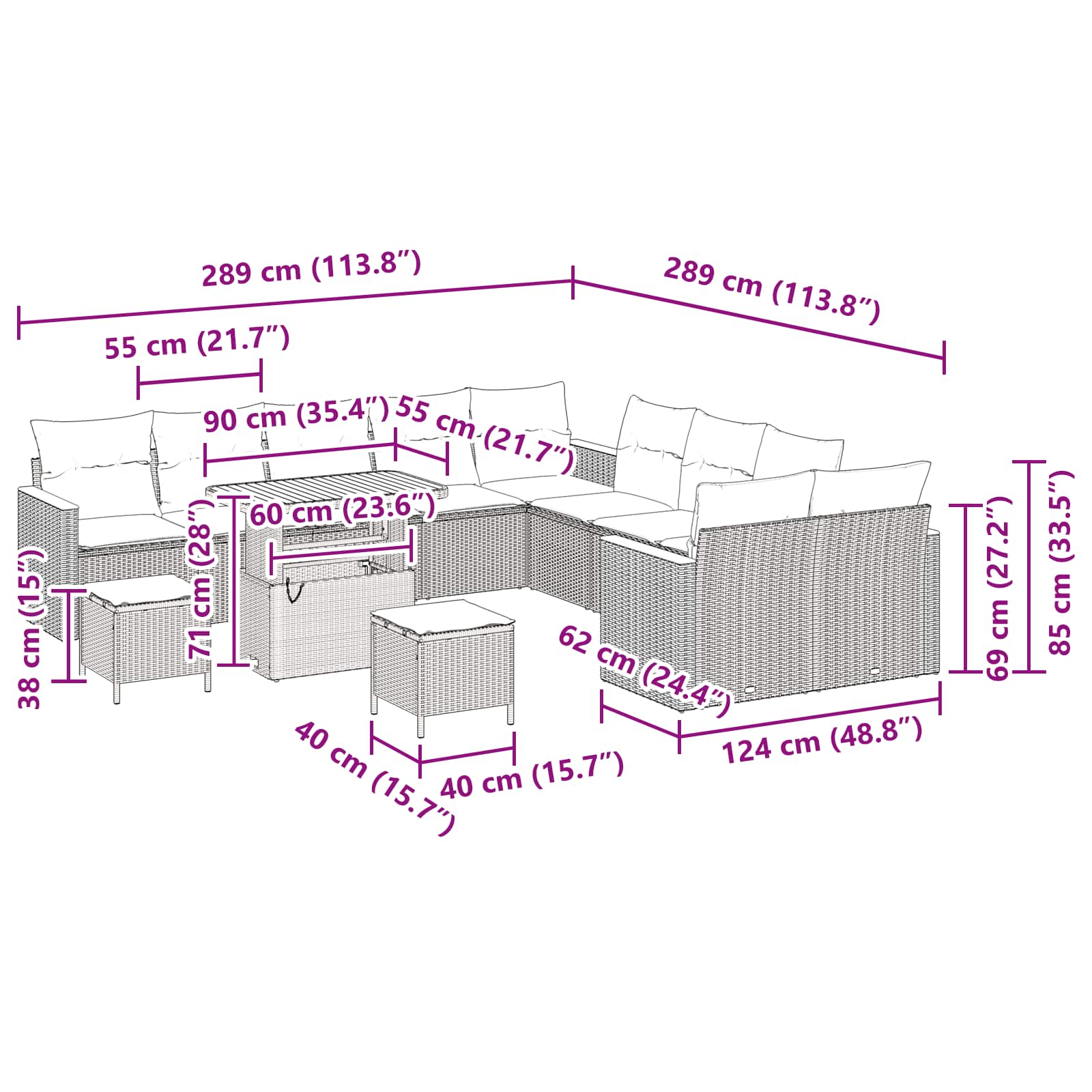 Gartensofa-set 13 stk. Schwarz Poly-Rattan