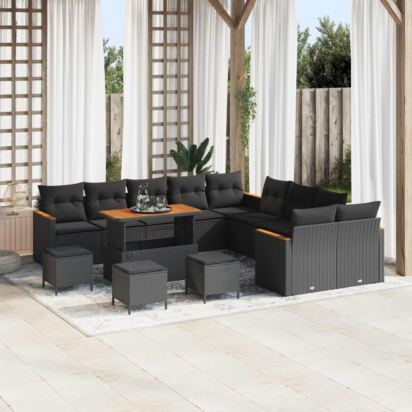 Gartensofa-set 14 pcs Schwarz Poly-Rattan