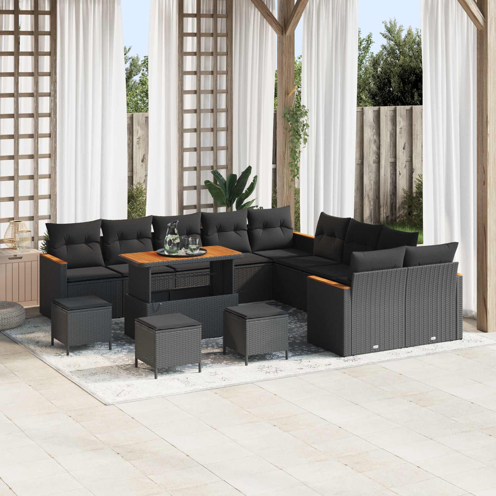 Gartensofa-set 14 pcs Schwarz Poly-Rattan
