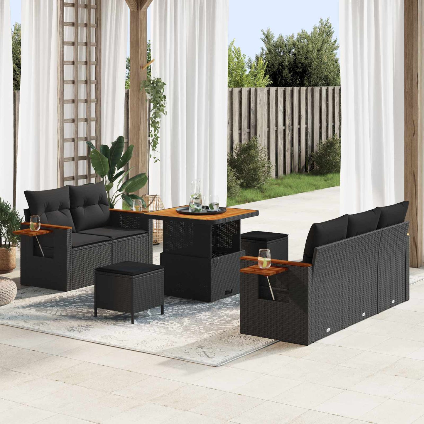 Gartensofa-set 8 Stk. Schwarz Poly-Rattan