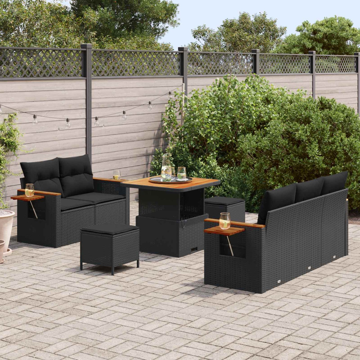 Gartensofa-set 8 pcs Schwarz Poly-Rattan