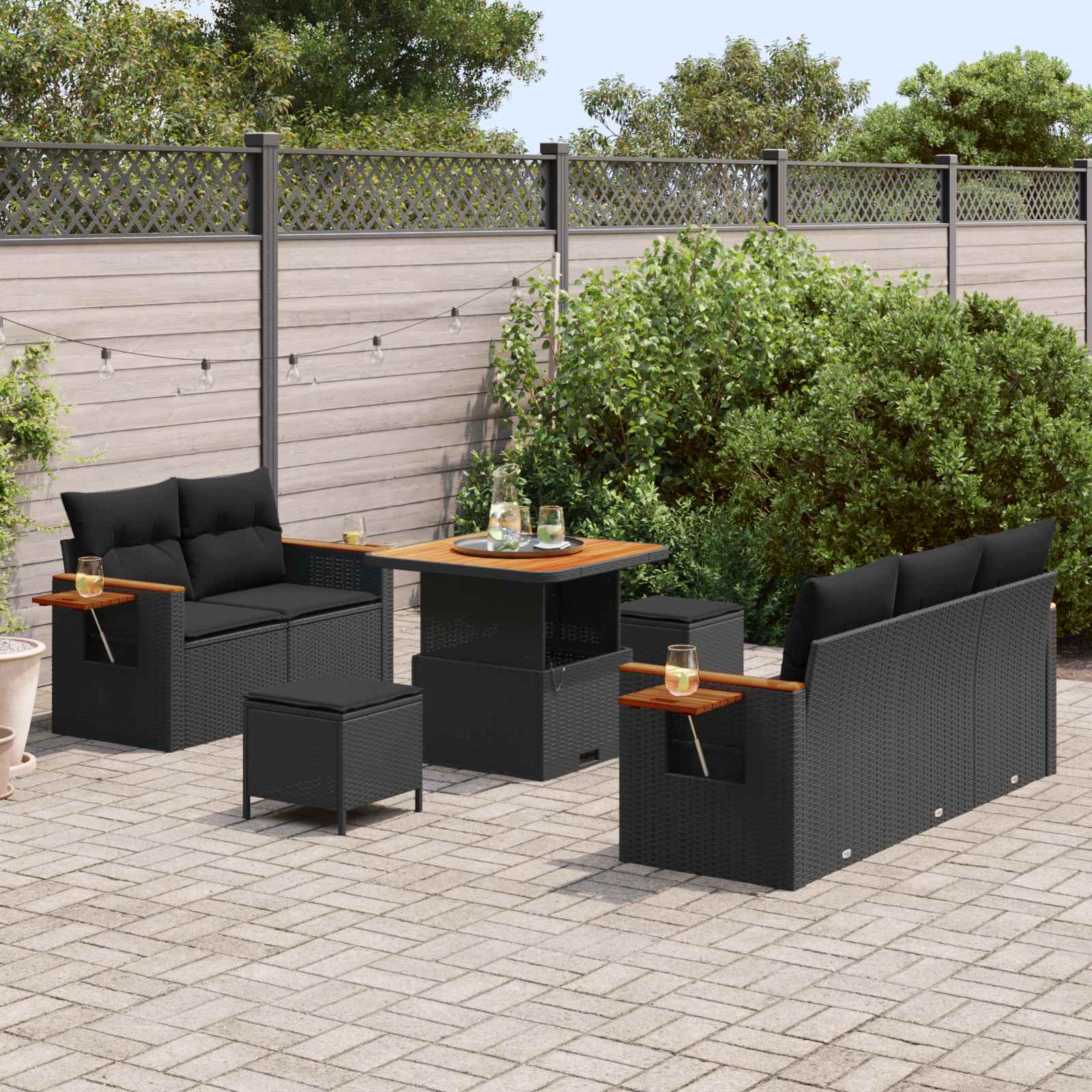 Gartensofa-set 8 Stk. Schwarz Poly-Rattan