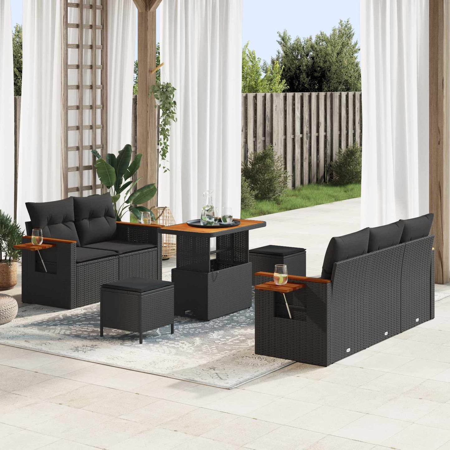 Gartensofa-set 8 pcs Schwarz Poly-Rattan