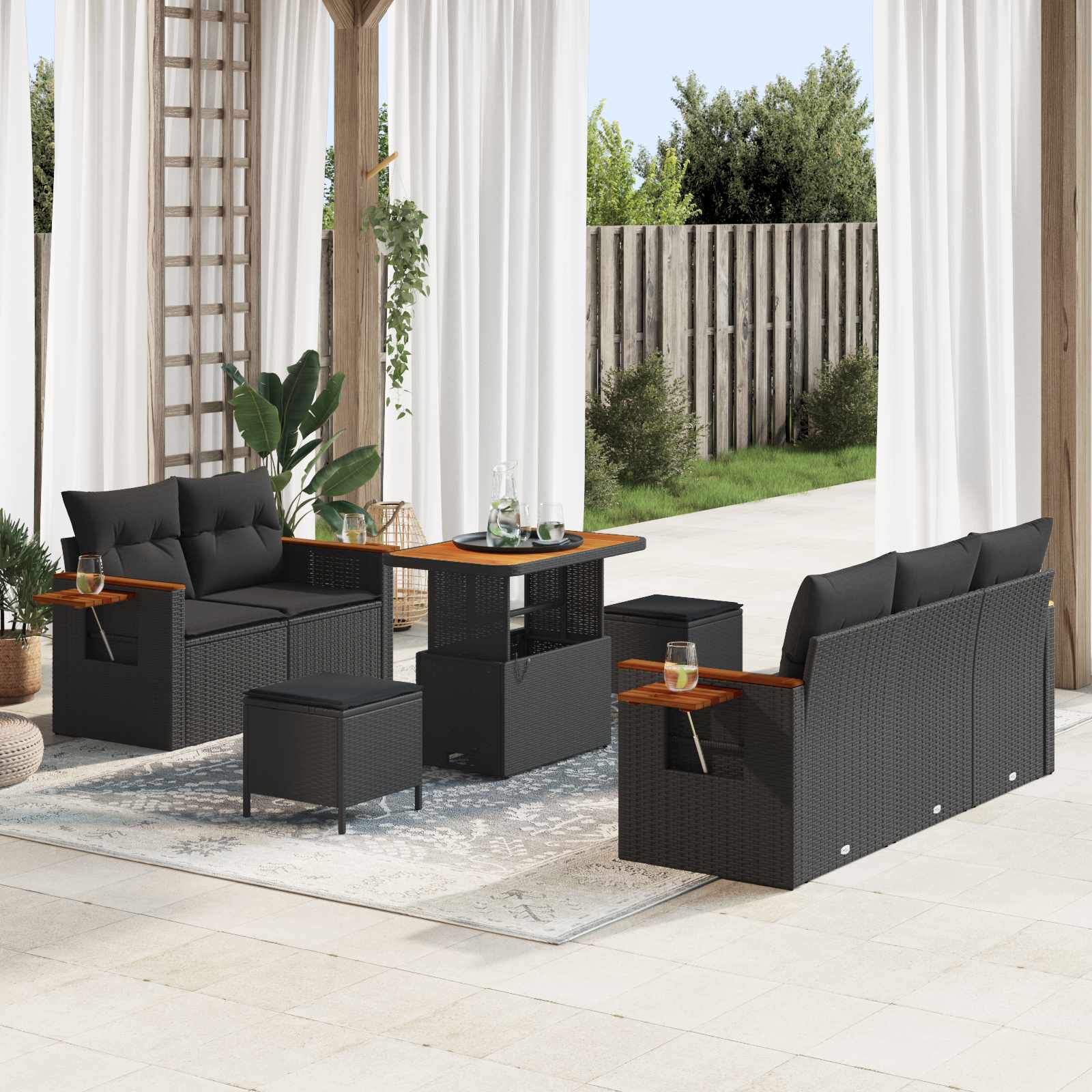 Gartensofa-set 8 Stk. Schwarz Poly-Rattan
