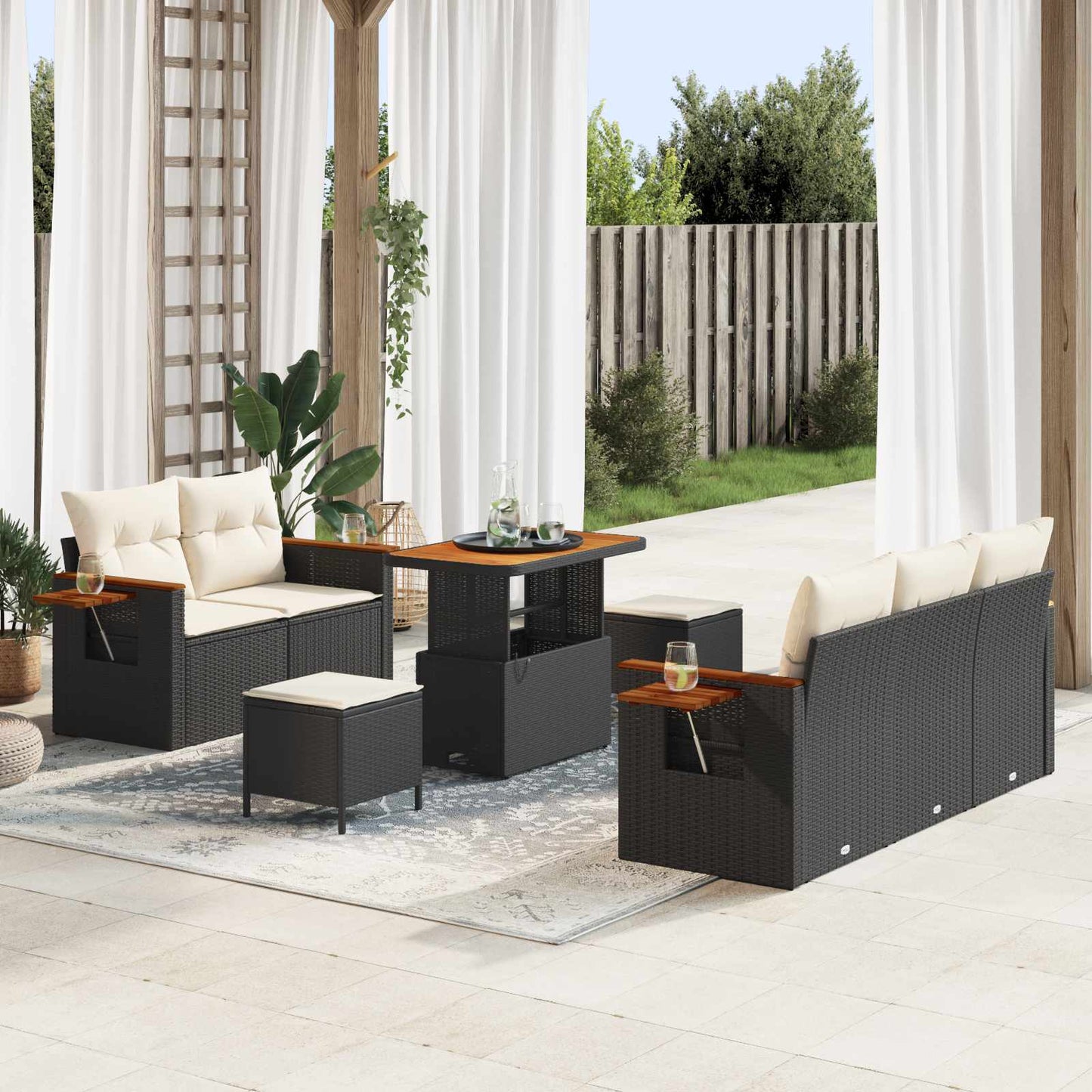 Gartensofa-set 8 Stk. Schwarz Poly-Rattan