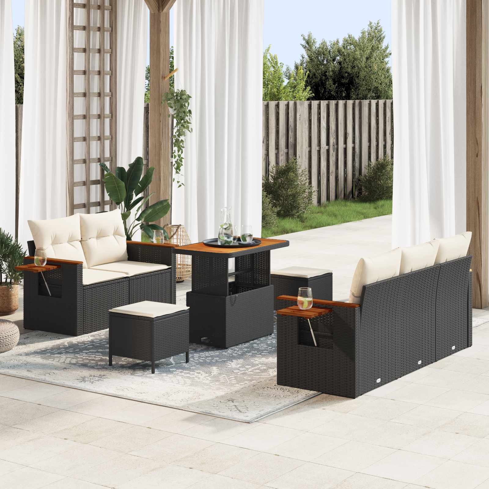 Gartensofa-set 8 Stk. Schwarz Poly-Rattan