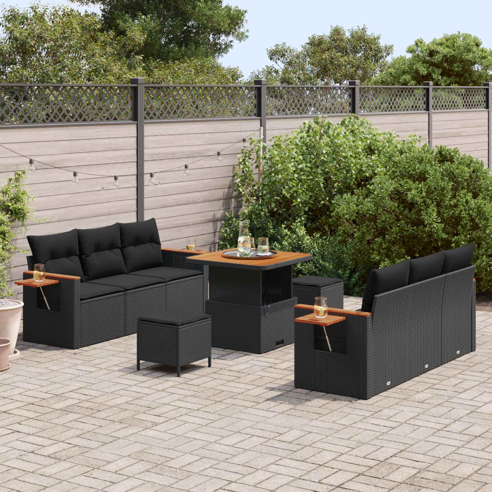 Gartensofa-set 9 stk. Schwarz Poly-Rattan