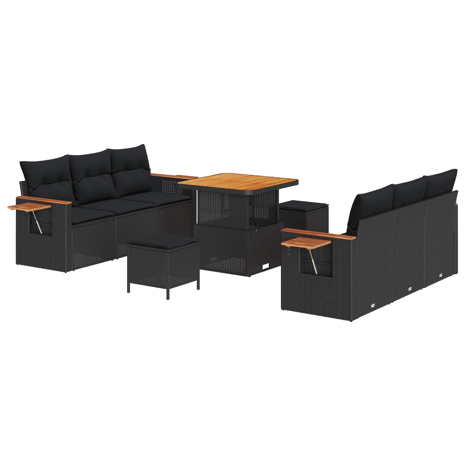 Gartensofa-set 9 stk. Schwarz Poly-Rattan