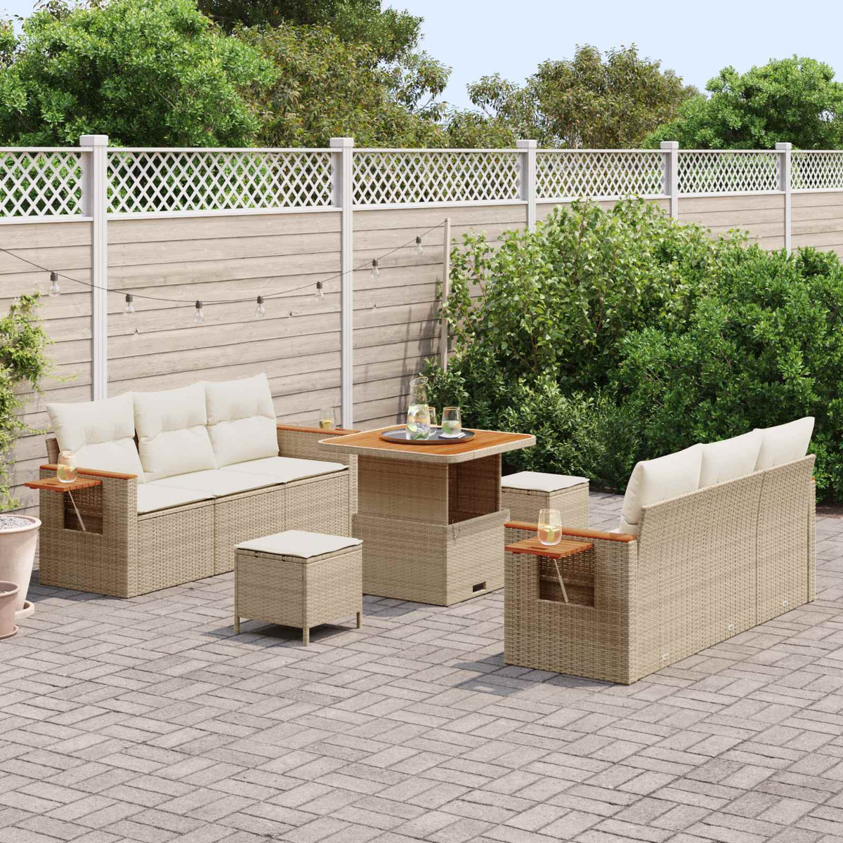Gartensofa-set 9 stk. Beige Poly-Rattan