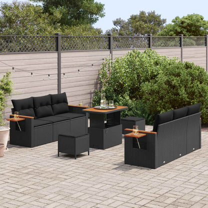 Gartensofa-set 9 stk. Schwarz Poly-Rattan