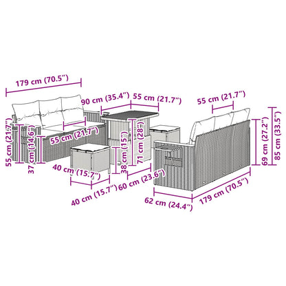 Gartensofa-set 9 stk. Schwarz Poly-Rattan