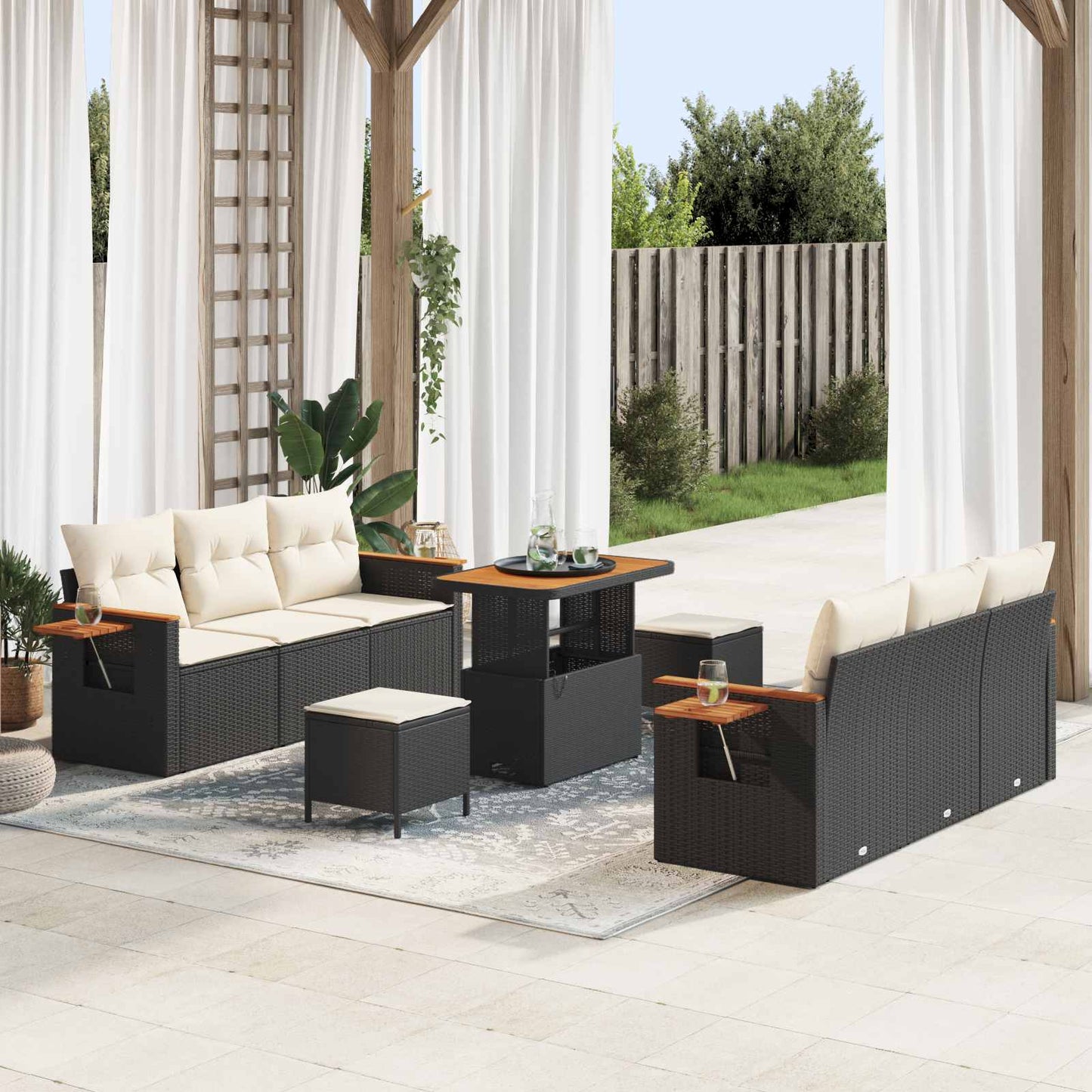 Gartensofa-set 9 pcs Schwarz Poly-Rattan