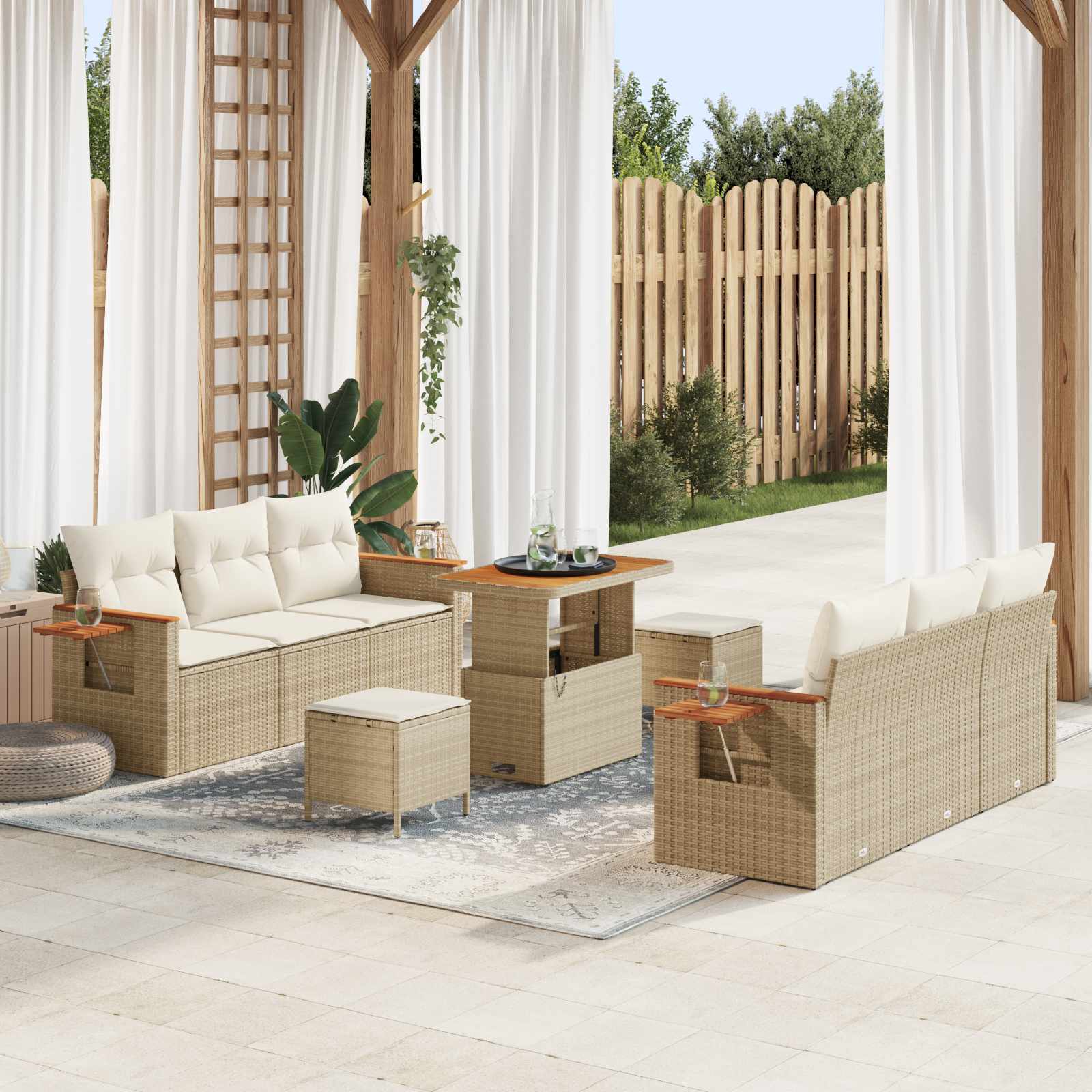 Gartensofa-set 9 stk. Beige Poly-Rattan