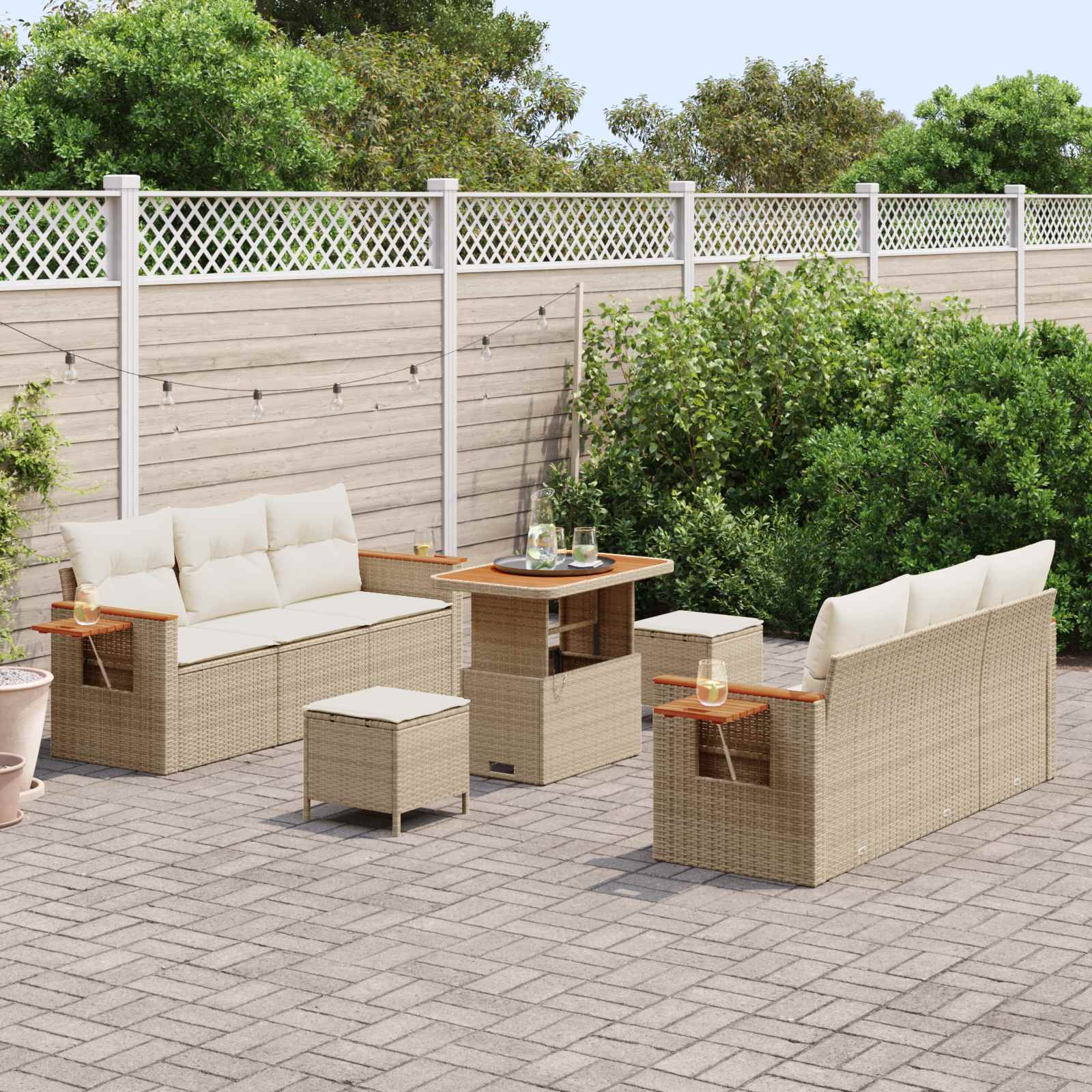 Gartensofa-set 9 stk. Beige Poly-Rattan
