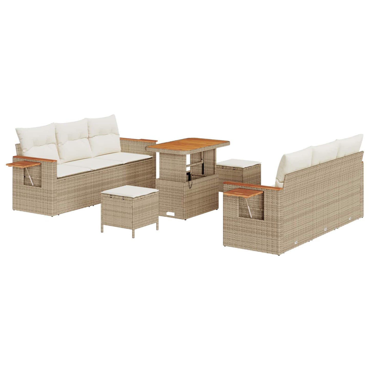Gartensofa-set 9 stk. Beige Poly-Rattan