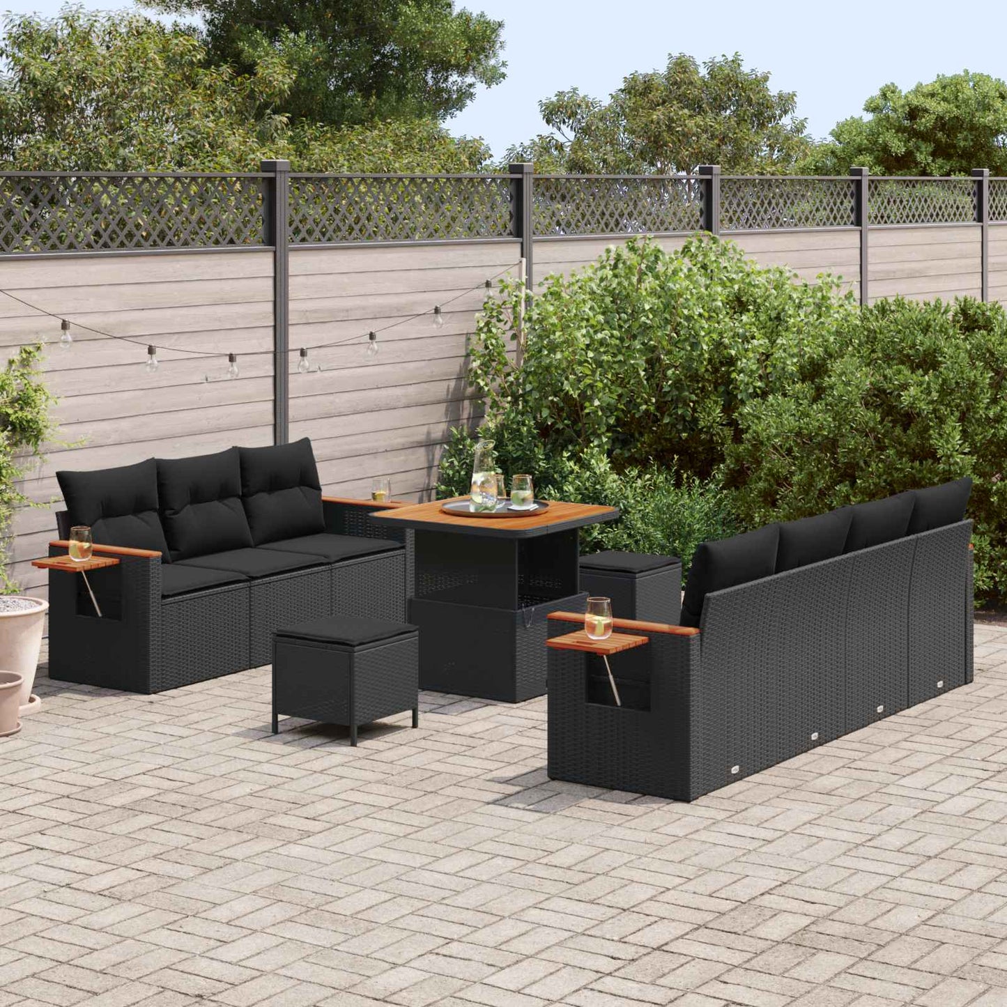Gartensofa-set 10 pcs Schwarz Poly-Rattan