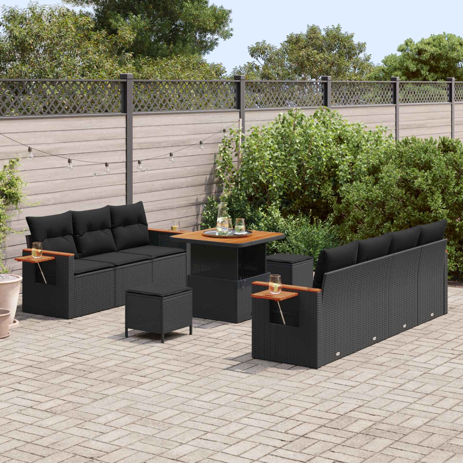 Gartensofa-set 10 pcs Schwarz Poly-Rattan