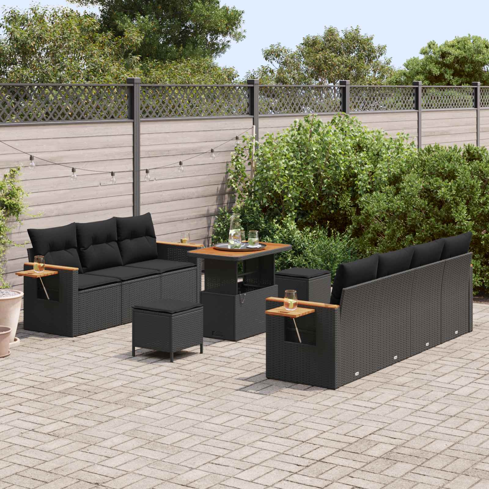 Gartensofa-set 10 pcs Schwarz Poly-Rattan