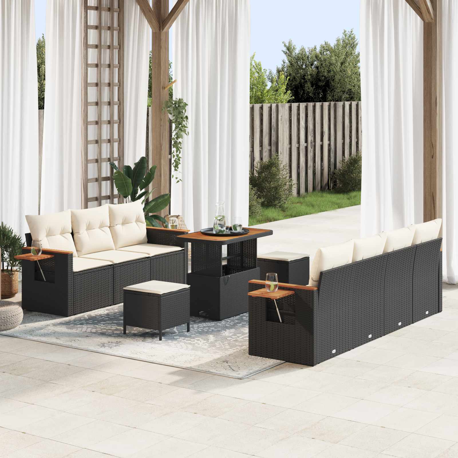 Gartensofa-set 10 pcs Schwarz Poly-Rattan