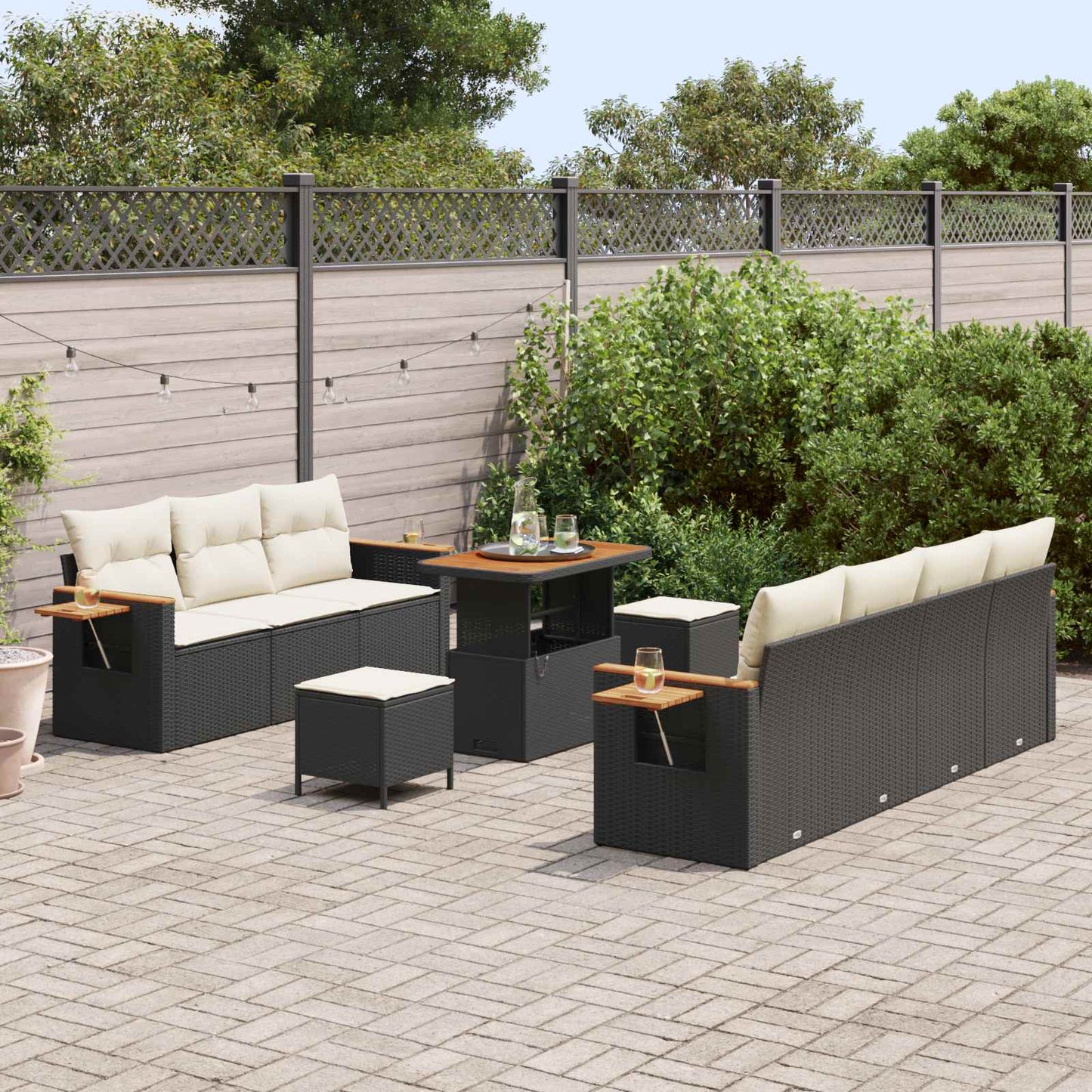 Gartensofa-set 10 pcs Schwarz Poly-Rattan