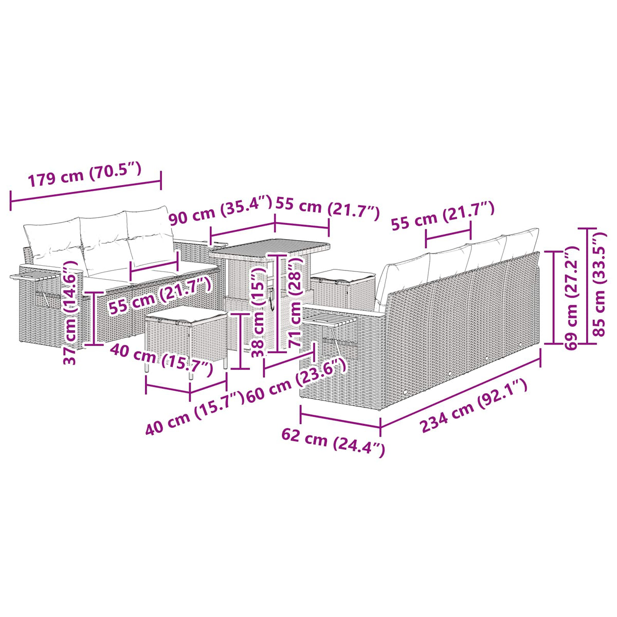 Gartensofa-set 10 stk. Beige Poly-Rattan