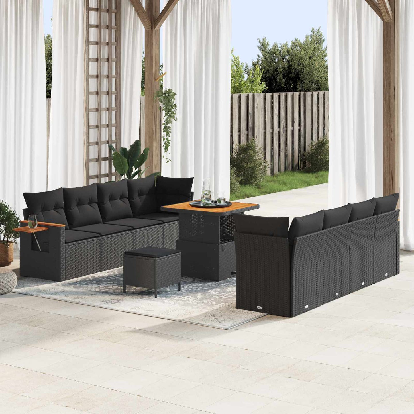 Gartensofa-set 11 Stk. Schwarz Poly-Rattan