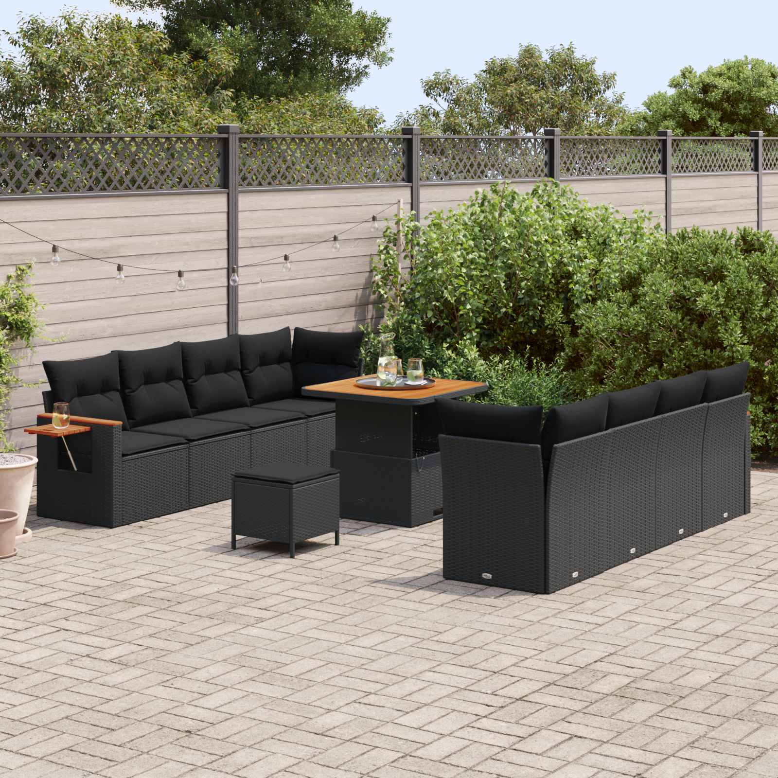 Gartensofa-set 11 Stk. Schwarz Poly-Rattan