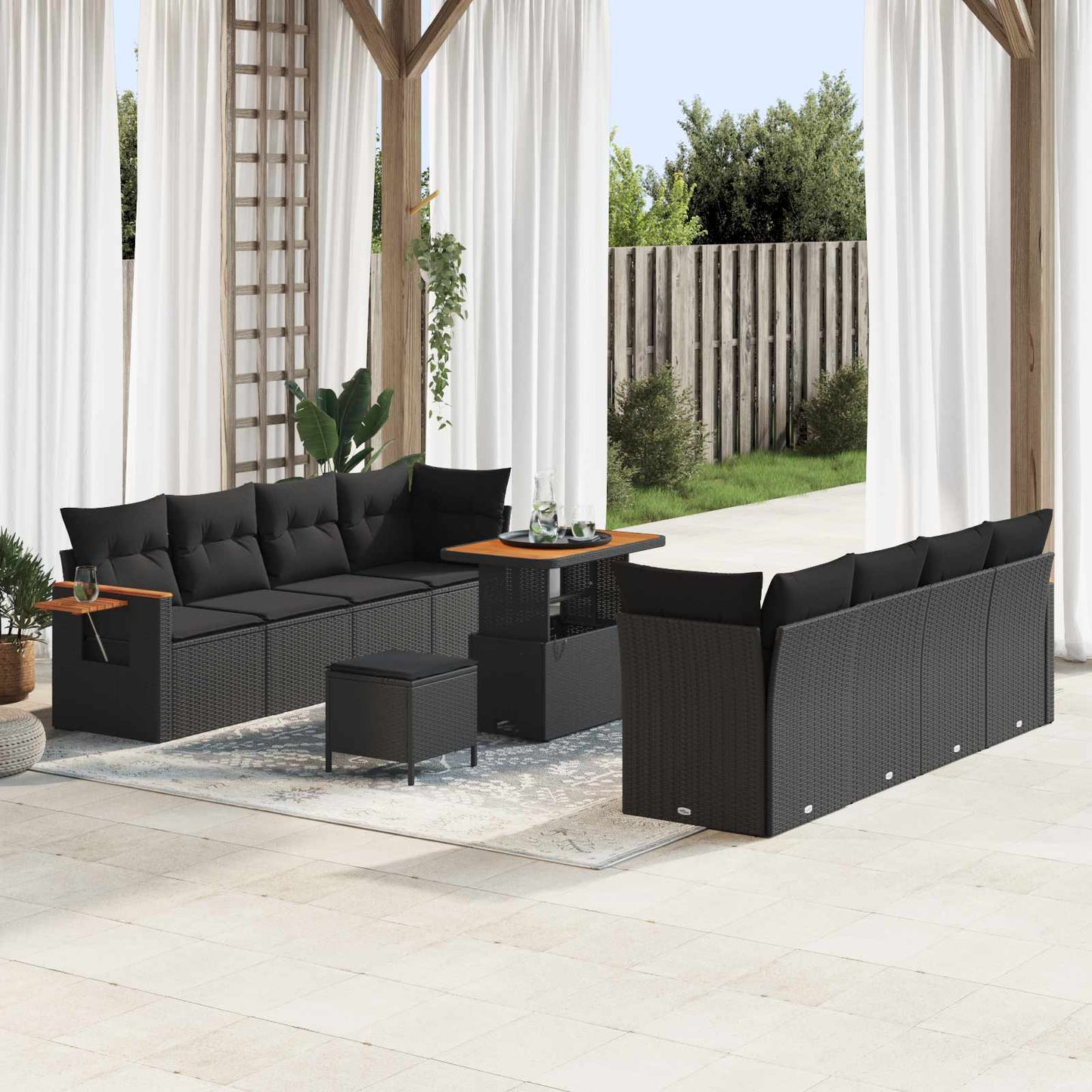 Gartensofa-set 11 pcs Schwarz Poly-Rattan