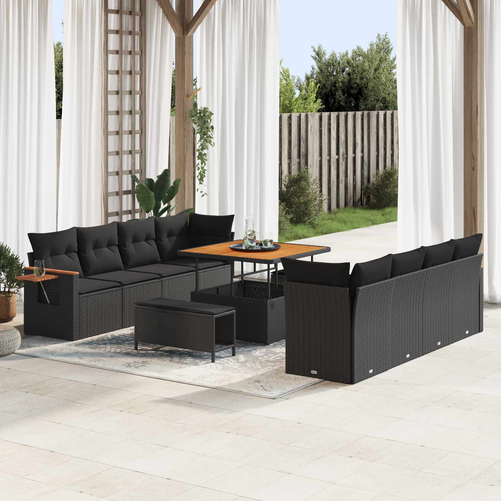 Gartensofa-set 11 stk. Schwarz Poly-Rattan
