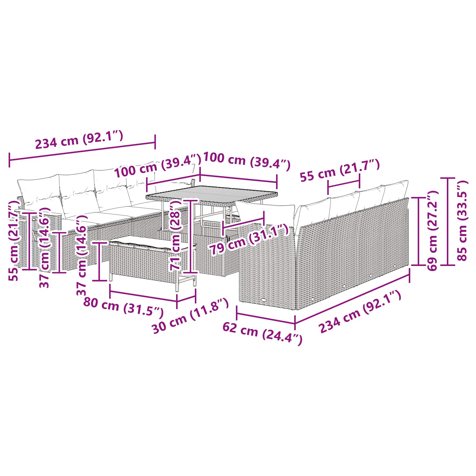 Gartensofa-set 11 stk. Schwarz Poly-Rattan