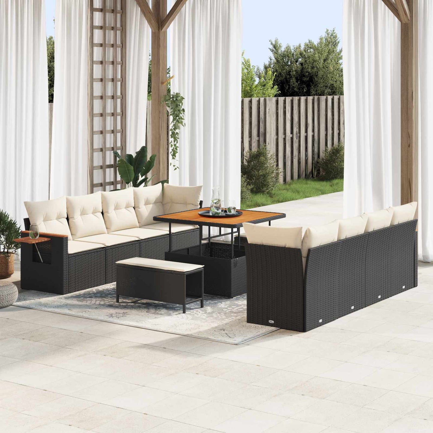Gartensofa-set 11 pcs Schwarz Poly-Rattan