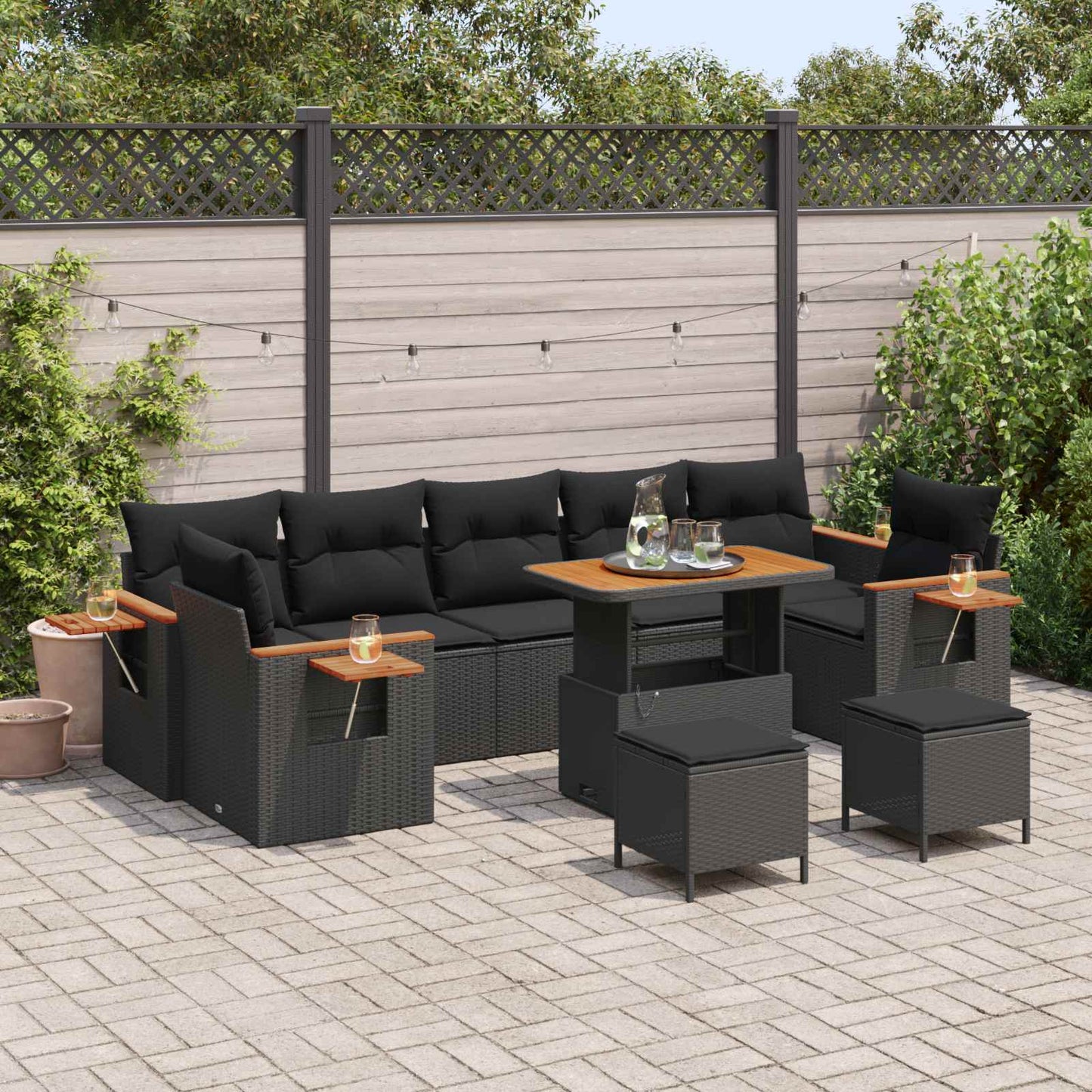 Gartensofa-set 10 pcs Schwarz Poly-Rattan