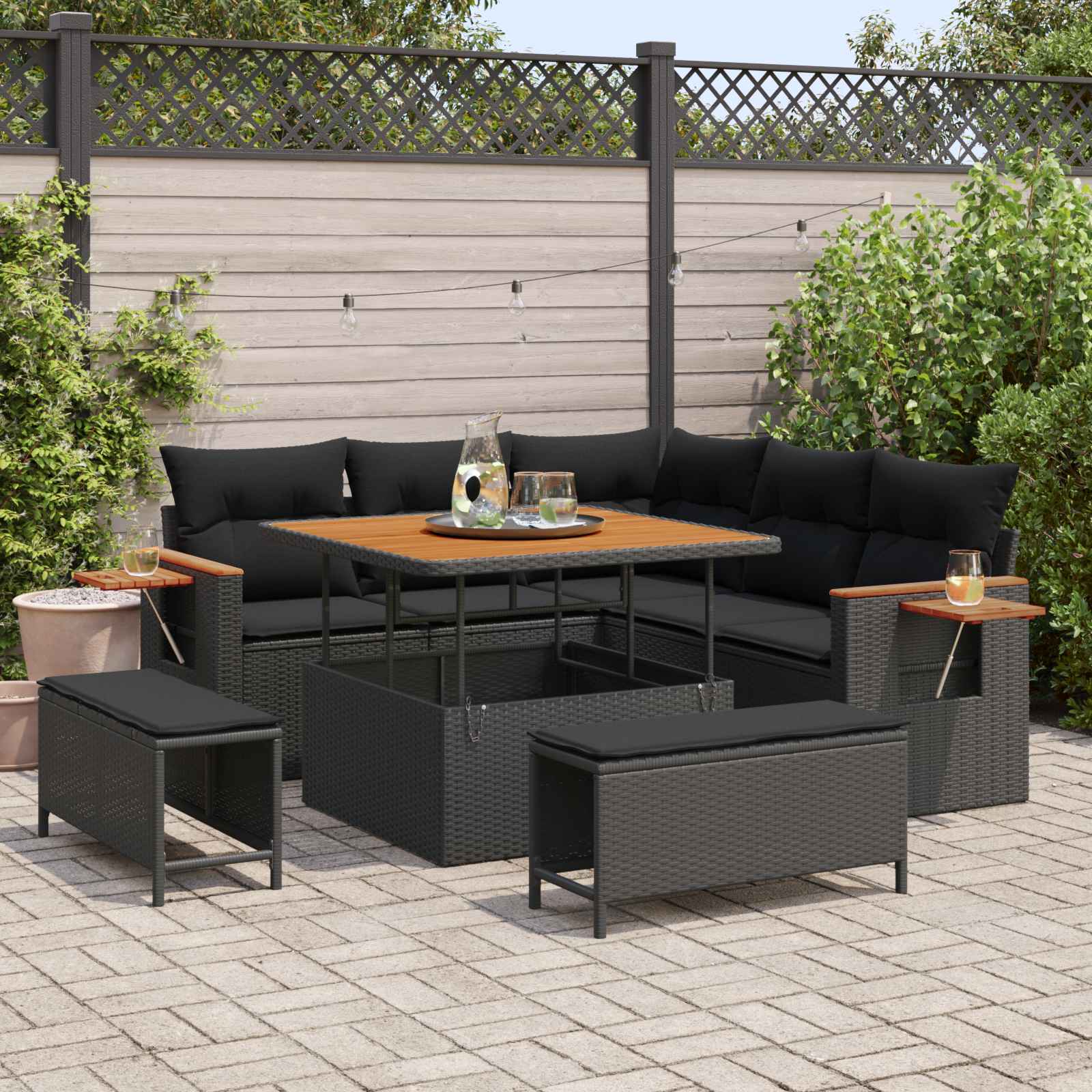 Gartensofa-set 8 stk. Schwarz Poly-Rattan