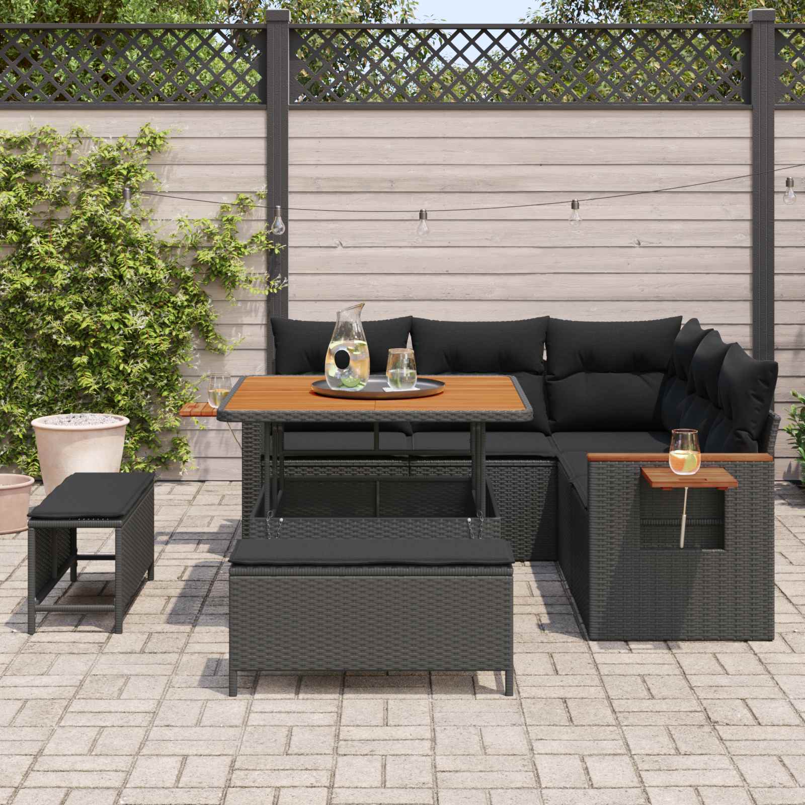 Gartensofa-set 8 stk. Schwarz Poly-Rattan