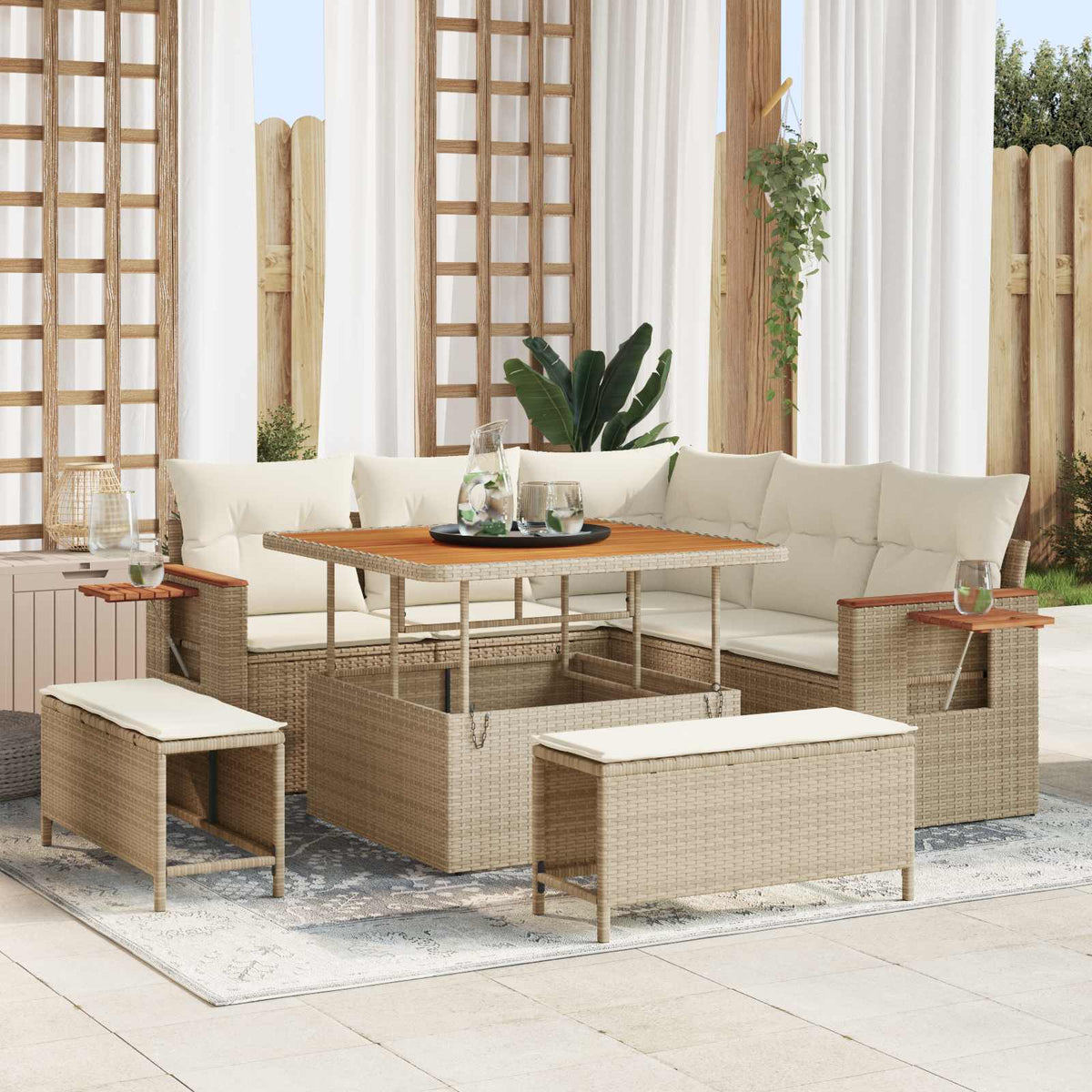 Gartensofa-set 8 stk. Beige Poly-Rattan