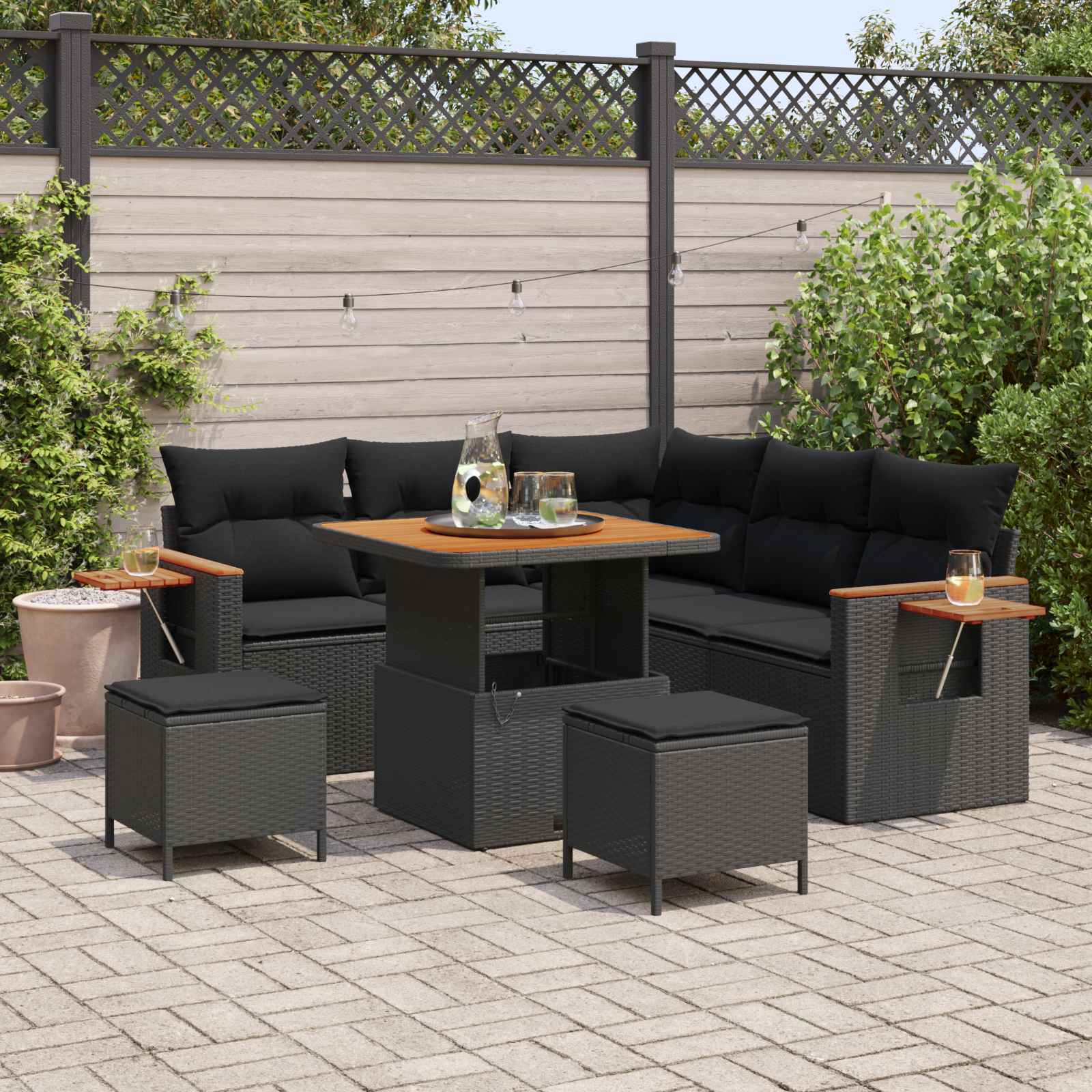 Gartensofa-set 8 stk. Schwarz Poly-Rattan