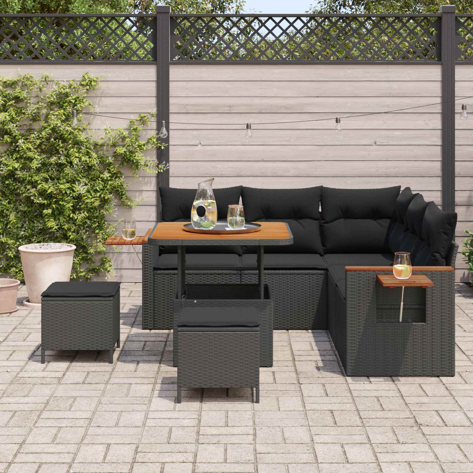 Gartensofa-set 8 stk. Schwarz Poly-Rattan