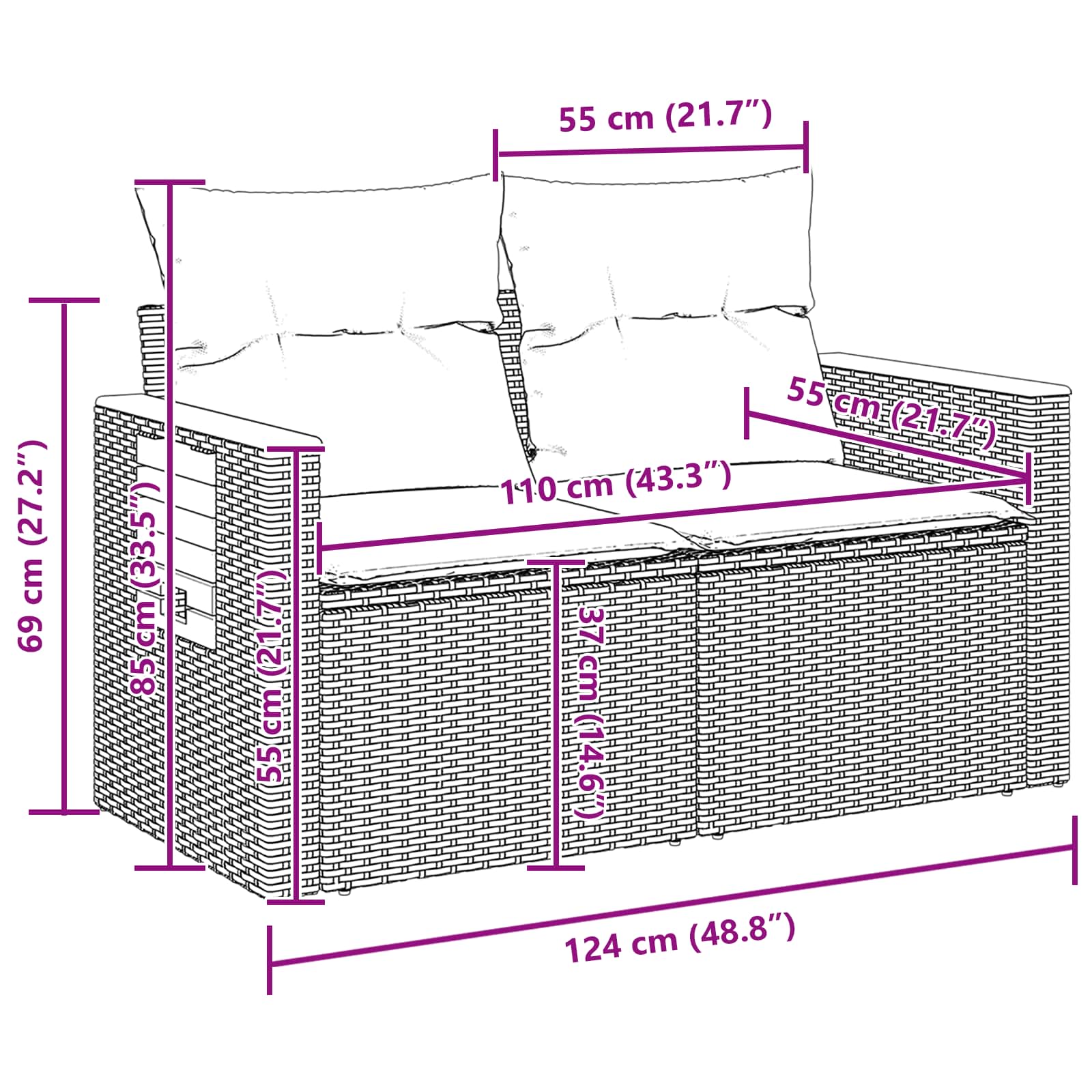 Gartensofa-set 8 stk. Schwarz Poly-Rattan
