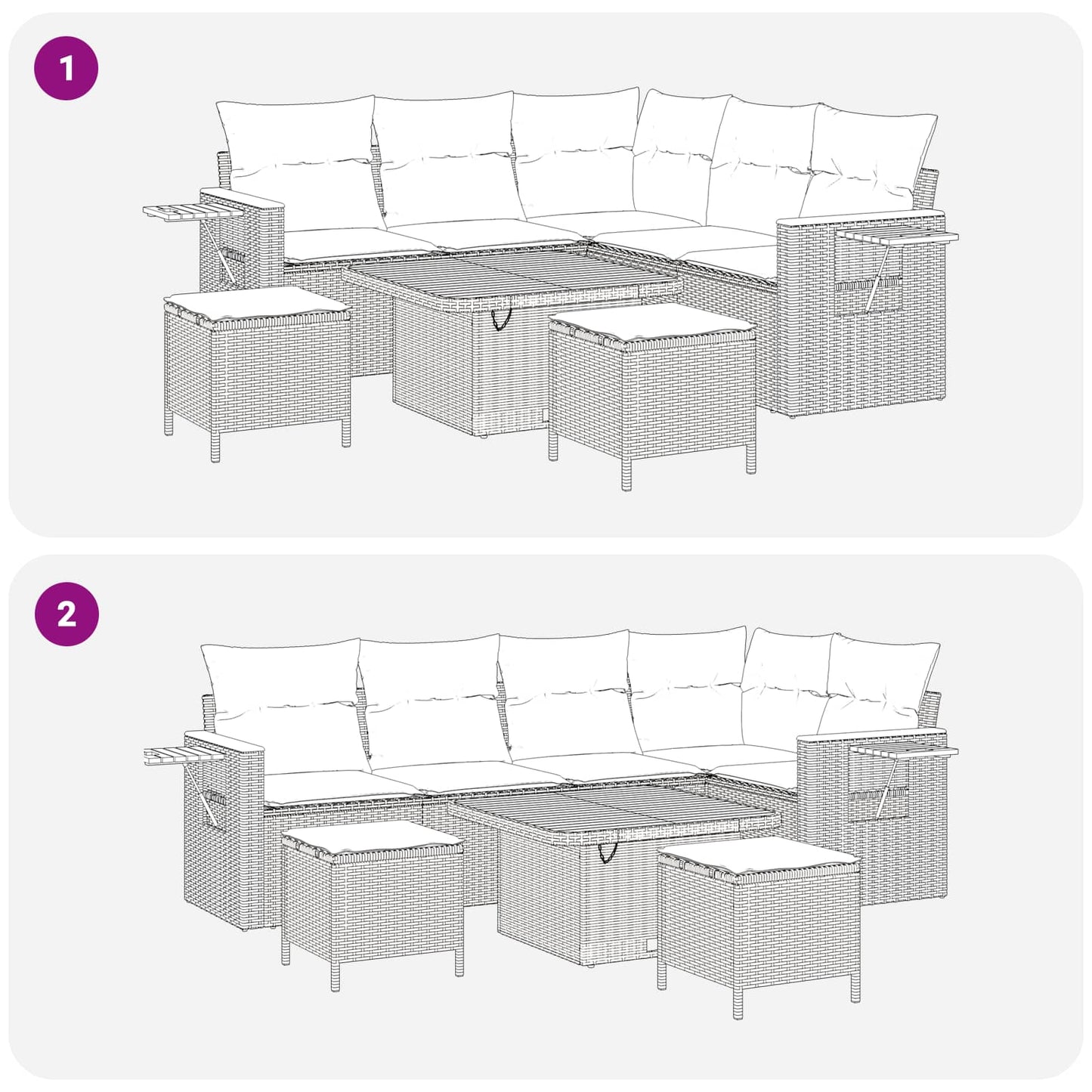 Gartensofa-set 8 stk. Schwarz Poly-Rattan