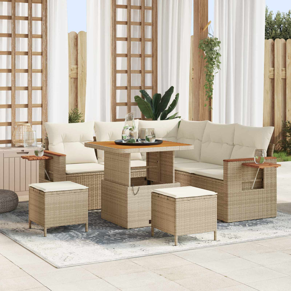 Gartensofa-set 8 stk. Beige Poly-Rattan