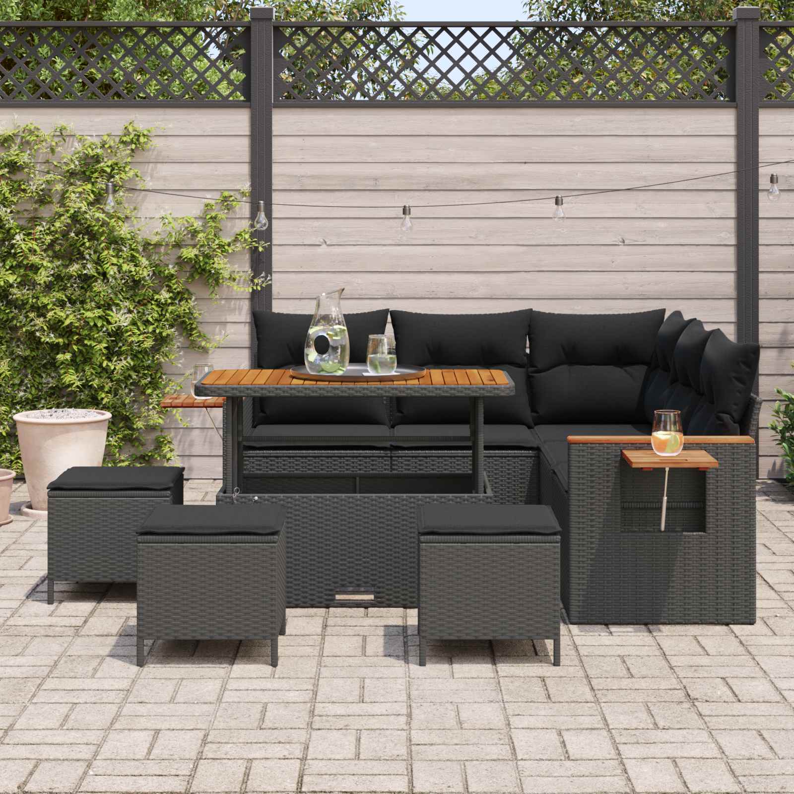 Gartensofa-set 9 pcs Schwarz Poly-Rattan