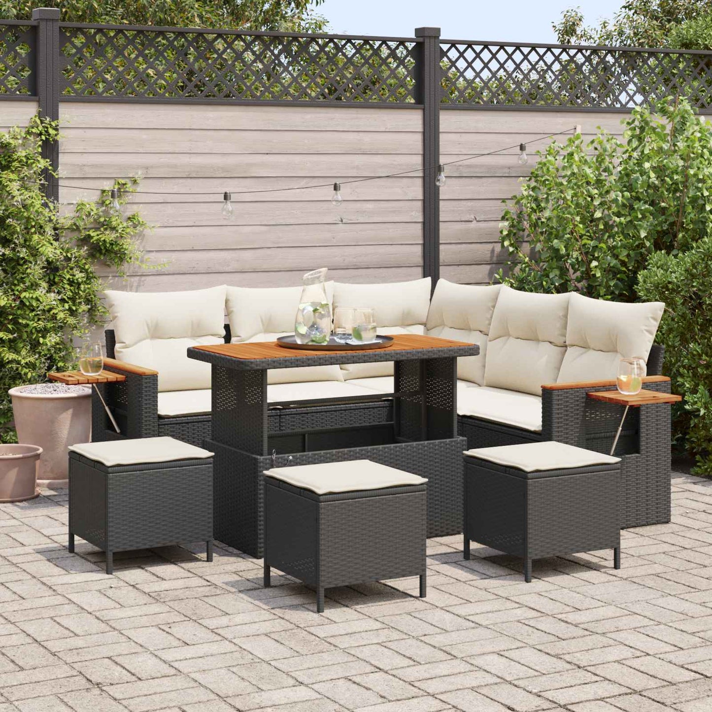 Gartensofa-set 9 stk. Schwarz Poly-Rattan